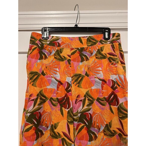Women Linen Pants Wide Leg Orange Tropical Multi Color C&C California Size Large - Picture 4 of 7